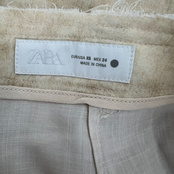 ZARA XS 100% Lyocell Wide Leg Pants Beige Flowy Pleated Trousers - Picture 3 of 9